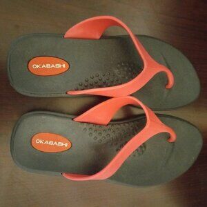 Okabashi Pink/Black Flip Flop Sandals. Size small